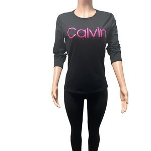 Calvin Klein Performance Long Sleeve Black Pink Logo Lounge Sweat Shirt Size M